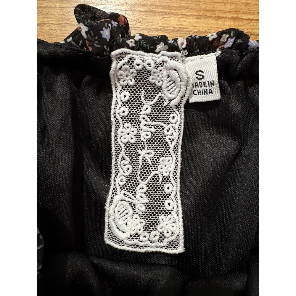Sadie & Sage Boho Dress Strapless Midi Black Floral Ruffled Smocked‎ Waist Sz S - Picture 4 of 8